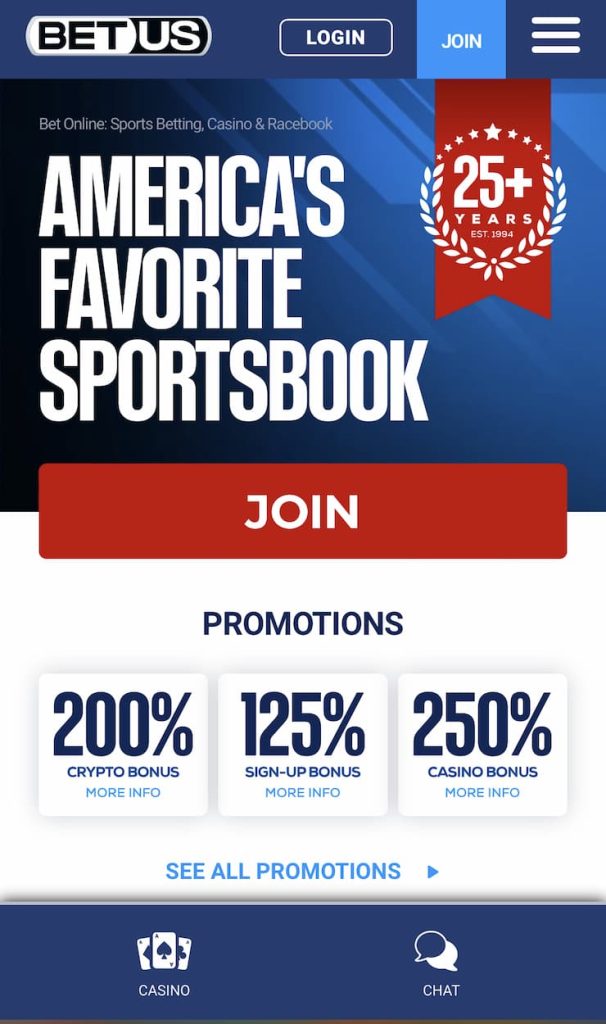 BetUS mobile homepage - Best OR sports betting apps 