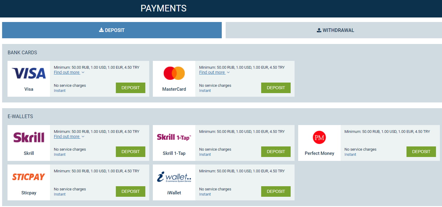 1xbet - Online Gambling Site Payment Methods Page