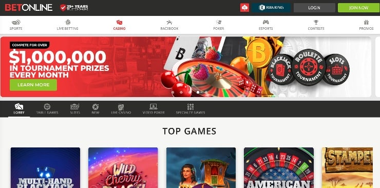 BetOnline Live Casino Homepage