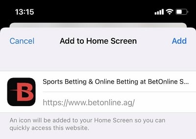 BetOnline Mobile Add to Home Screen