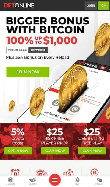 BetOnline Mobile Homepage Bitcoin Bonus