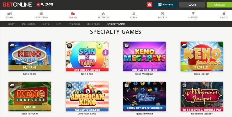 BetOnline Specialty Games Page