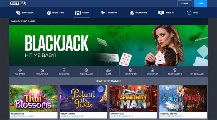 BetUS casino homepage
