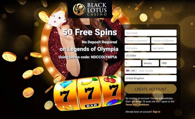 Get 50 Free Spins with Black Lotus Casino No Deposit Bonus Code