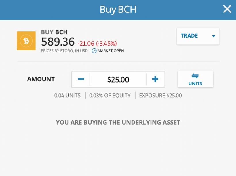 eToro Buy Bitcoin Cash