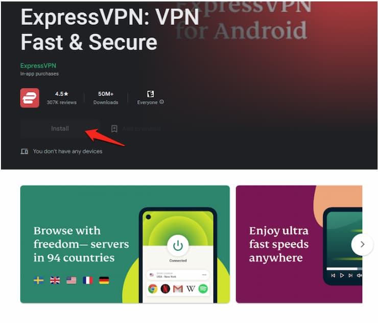 ExpressVPN is available for in app purchasese