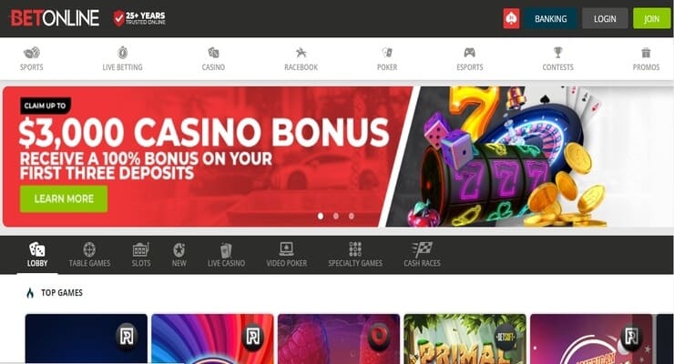 BetOnline homepage - no.1 site for crypto gambling