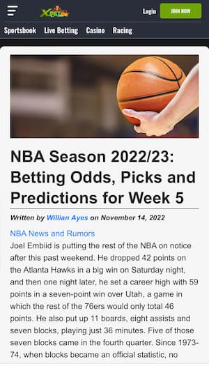 Betting mobile app NBA