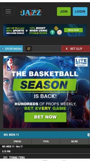 Bettinf mobile site for NBA