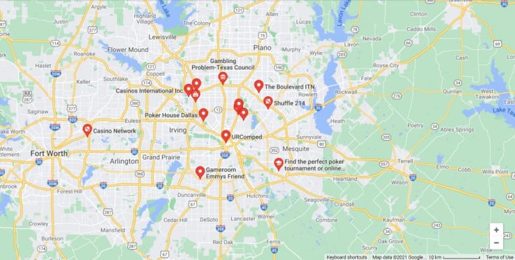 Map of casinos in Dallas