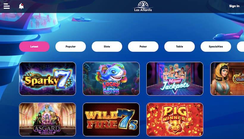 Las Atlantis online casino games library