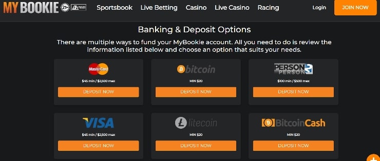 MyBookie deposit options to suit different unit sizes