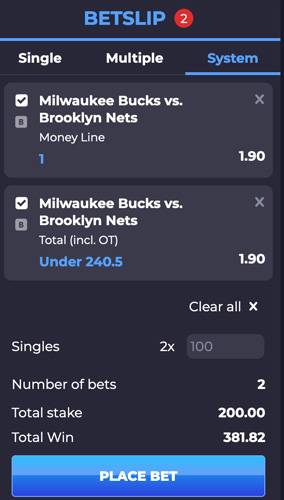 An example of a parlay bet betslip