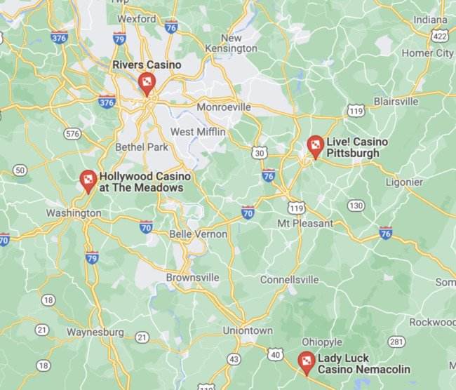 Pittsburgh Casinos Map
