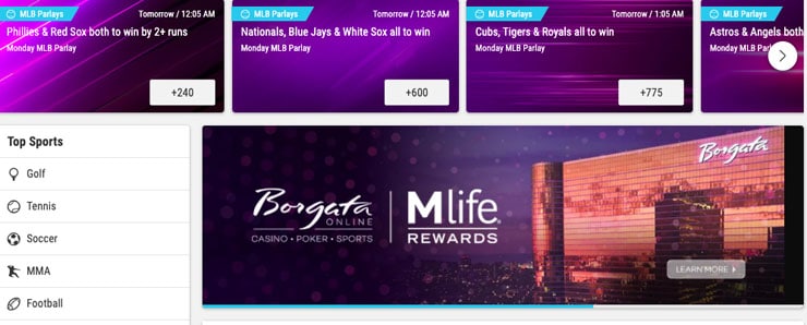 Borgata's app is well endowed with parlay betting options