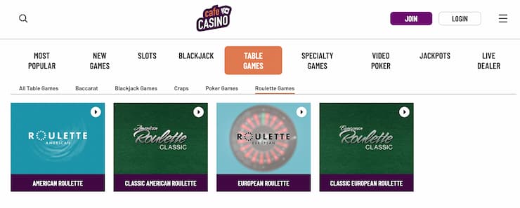 cafe casino online roulette site