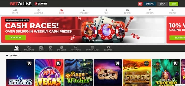BetOnline Casino Homepage