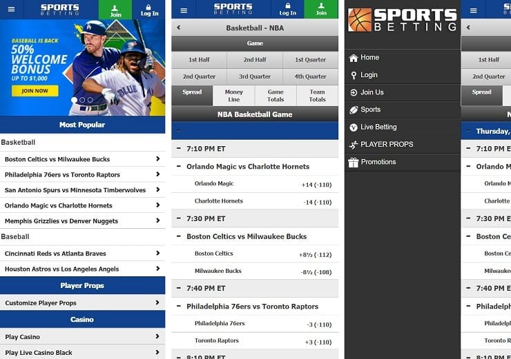 SportsBetting.ag New York Mobile Site Screens