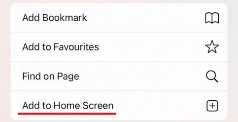 Safari menu add to home button
