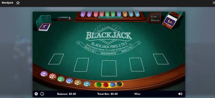 Blackjack game screen