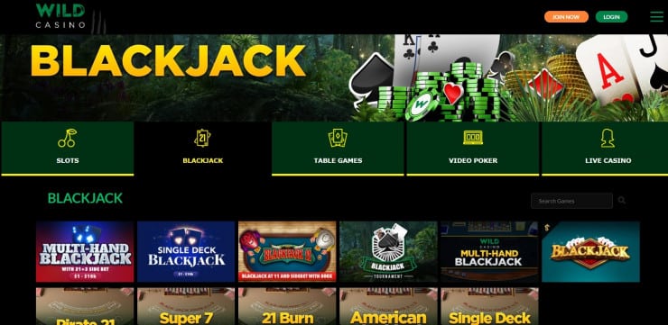Wild Casino blackjack lobby