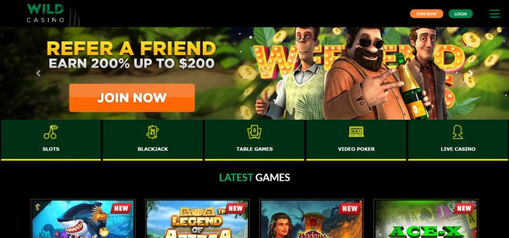 Wild Casino home page