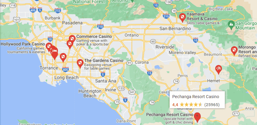 map of casinos in Los Angeles