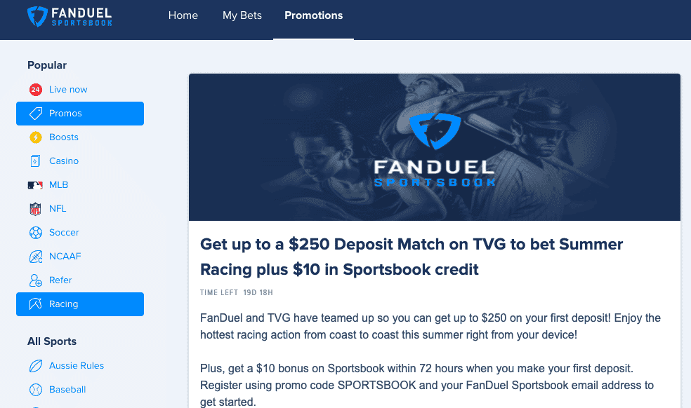 FanDuel have teamed up with TVG for their free horse racing bet welcome offer