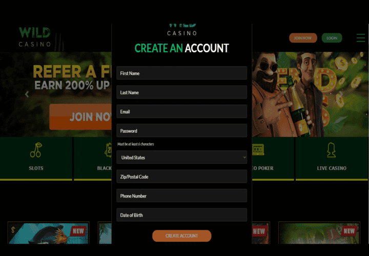 Popup with input boxes on Casino Site.